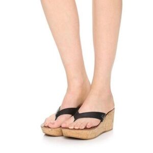 Sam Edelman Black Patent Croc Romy Platform Thong Sandals